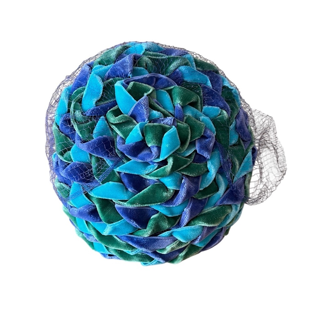 Vintage 1960’s Velvet Pillbox Cocktail Hat with Veil Union Made Blue Green
